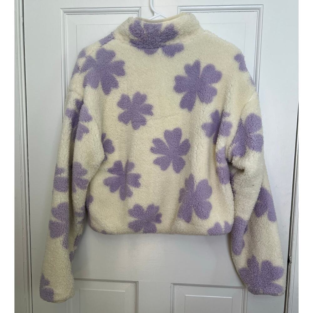 NEW Thread & Supply High Pile Fleece Floral Jacket Lavender Cream Women's XS - Picture 2 of 10